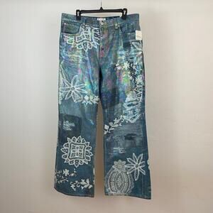 NWT Free People Tinsley Printed High-Rise Illusions Jeans - Lace Luster - 32